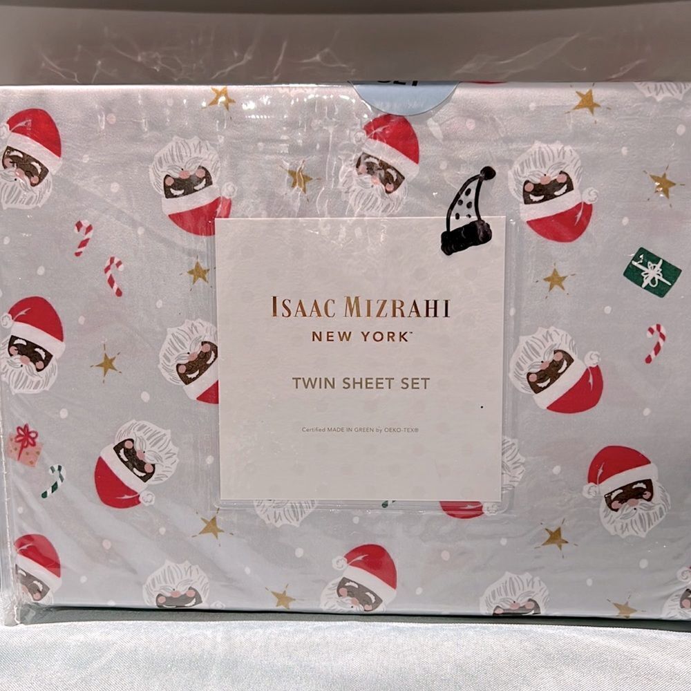 Isaac Mizrahi Christmas Santa Clause Twin Sheet Set